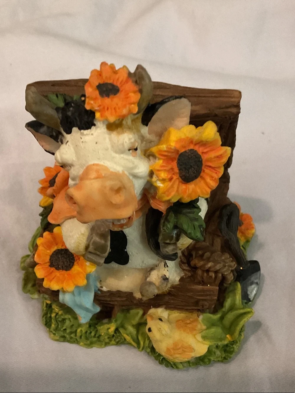 Cow & Sunflower Figurine Pair with Squirrels
